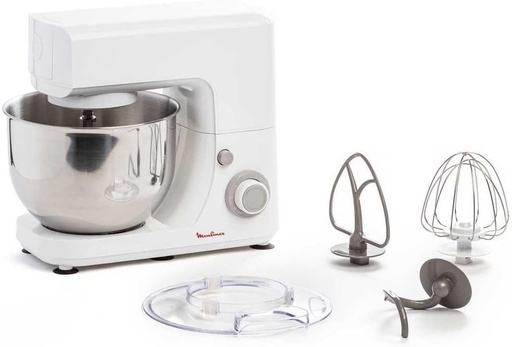 Robot de bucătărie Moulinex Essential, multifuncțional, 800 W, 6 setări de viteză, bol din oțel inoxidabil, 4,8 L, set de copt, design compact, culoare fildeș