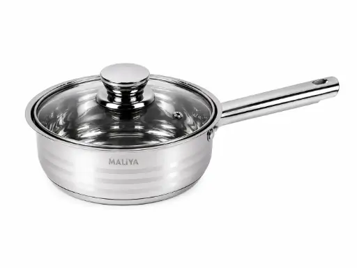 Tigaie Maliya Premium Fryer Pan Inox 24 cm - Tigaie cu maner si capac, compatibilă cu toate tipurile de suprafete de gătit
