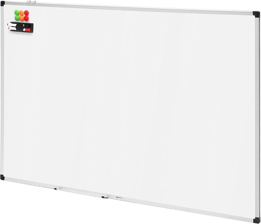 Amazon Basics Tablă Magnetică Whiteboard cu Suport Markere, Ramă din Aluminiu, 120x90cm