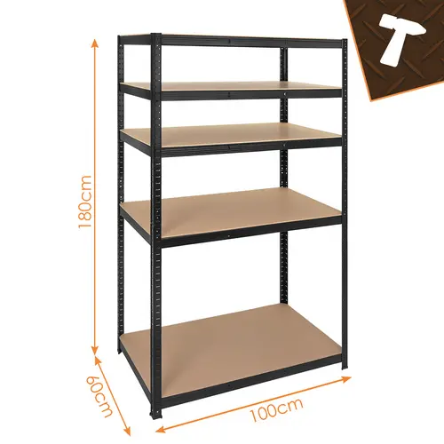Raft metalic de depozitare Bigstren, 5 polite, 180x100x60 cm, capacitate 900 kg, negru