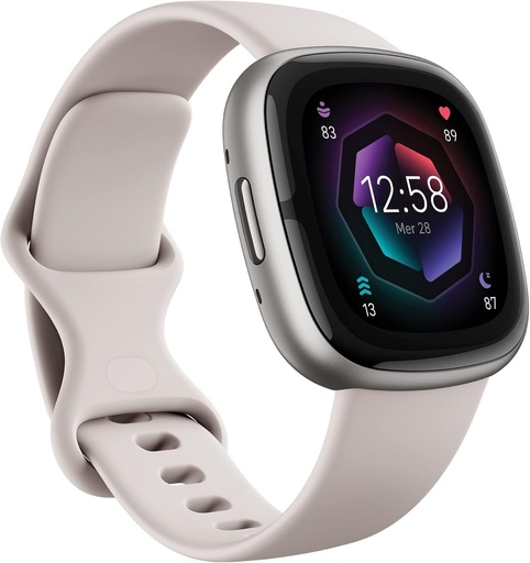 Fitbit Sense 2, ceas inteligent Lunar White/Platinum, unisex-adult, mărime universală