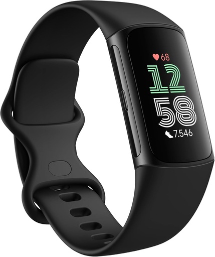 Tracker de activitate Google Fitbit Charge 6, autonomie a bateriei de 7 zile, Google Wallet și Maps, negru obsidian/aluminiu