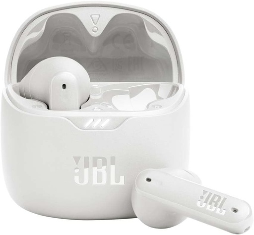 JBL Tune Flex TWS, Căști intraauriculare wireless cu anulare activă a zgomotului, bas puternic, rezistență la apă IPX4, autonomie baterie 8 până la 24 de ore, carcasă de încărcare, alb