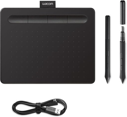 Wacom Intuos S - Tavă de desen portabilă (pentru pictură și editare foto cu stilou sensibil la presiune 4K și 1 descărcare de software), neagră