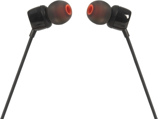 JBL Tune 110 – Căști intraauriculare cu cablu plat anti-încurcare și microfon de culoare neagră – Pentru o experiență muzicală nelimitată cu tehnologia Pure Bass Sound