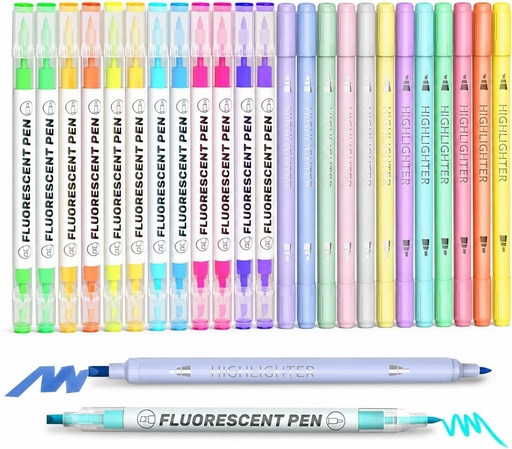 Markere evidențiatoare, EooUooIP 24 markere pastel fluorescente, vârfuri duble, rechizite școlare în 4 culori, folosite pentru colorat, evidențiere, birou pentru studenți