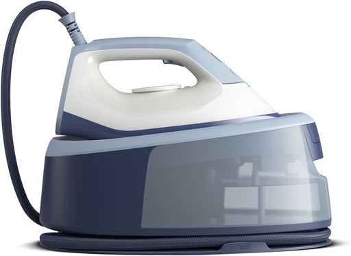 Fier de călcat cu stație de călcat cu abur Philips Series 3000, 2400W, abur continuu 120g/min, jet de abur 350g, 6 bari, abur vertical, talpă ceramică, albastru intens (PSG3000/20)