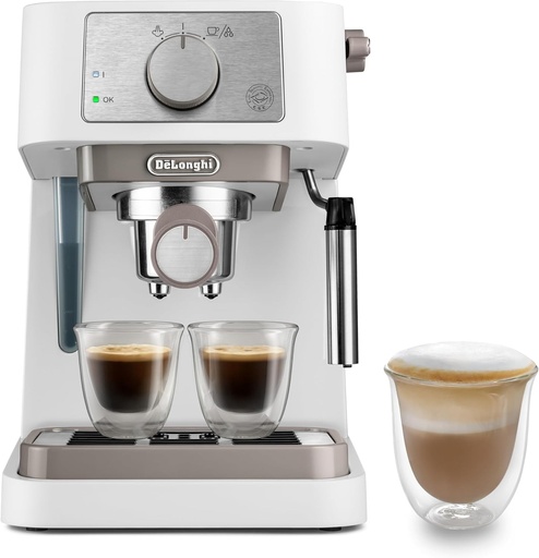 De'Longhi Stilosa EC260.W, Espressor pentru cafea măcinată sau capsule E.S.E., Sistem manual de lapte pentru cappuccino, Rezervor detașabil de 1,1 l, Boiler din oțel inoxidabil, Oprire automată, Alb