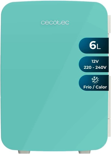 Mini-frigider Cecotec Bolero MiniCooling 6L Bahamas Mint. 12V-220V, compatibil cu mașini și rulote, răcire și încălzire, temperatură 5-65º, transport ușor, CĂLĂTOREȘTE CONFORTABLE