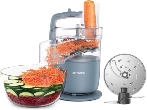 Kenwood MultiPro Go FDP22.130GY, Robot de bucătărie, Tocă, Feliază, Răzește, Pasează și Frământă, Servire Express la 360°, Bol de 1,3 L, Lame de frământat, Disc de 4 mm, 650 W, Gri