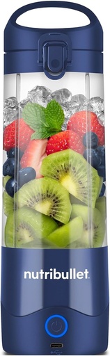 Blender portabil Nutribullet, 475 ml fără BPA, mini blender, blender multifuncțional, încărcător USB-C, peste 15 cicluri de mixare, albastru marin, NBP003NBL