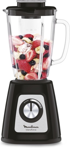 Moulinex Blendforce Essential, Blender multifuncțional cu ventilație a motorului, 2 viteze și mod Pulse, Zdrobitor de gheață, Lame din oțel inoxidabil, Capacitate 1,85 L, 450 W, Black Knight, LM4118