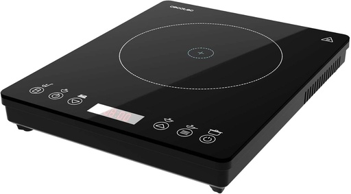 Plită portabilă cu inducție Cecotec Full Magma Slim cu 1 arzător. Putere de 2000 W în 8 setări, design din sticlă de înaltă rezistență, ecran tactil, temporizator, curățare ușoară.