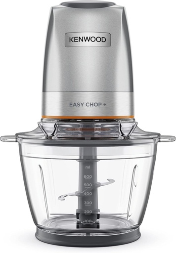 Kenwood EasyChop+ CHP62.400SI, Tocător cu sistem cu patru lame din oțel inoxidabil, sistem de control, zdrobitor de gheață, bol din sticlă de 600 ml, lavabil în mașina de spălat vase, 500 W, argintiu