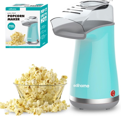 Aparat de popcorn Edihome, aparat de popcorn de 1200 W, include lingură de măsurat, popcorn gata în 2 minute (albastru)