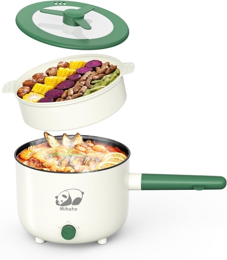 Oală electrică pentru gătit la abur, tigaie portabilă antiaderentă cu control dual al puterii, aparat electric de gătit Shabu Shabu pentru tăiței, fulgi de ovăz, paste, ramen, 1,5 l (verde S)