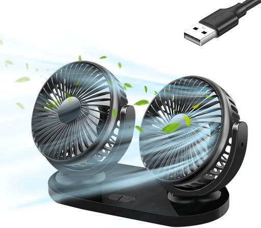 Ventilator auto Rppiup cu două capete de 5V, ventilator de răcire cu 3 viteze, ventilator de răcire auto rotativ la 360 de grade pentru toate vehiculele de familie, autoutilitare, rulote, ATV-uri