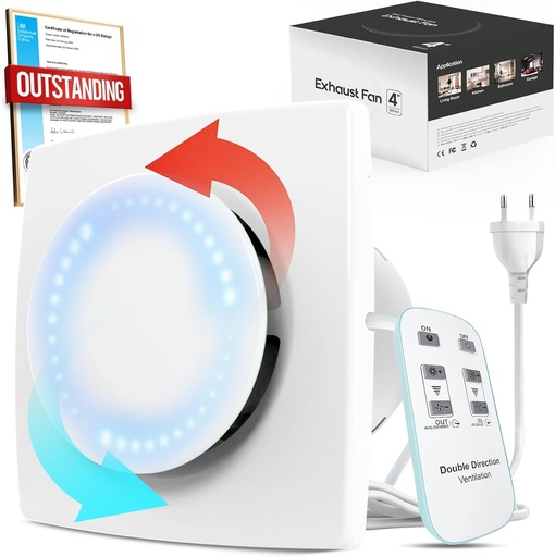 Ventilator de extracție pentru baie BUMSOU 100 mm, extractor de aer silențios și puternic îmbunătățit, ventilator de extracție 130 m³/h, IPX4, economisitor de energie, ventilator ideal pentru baie, bucătărie, garaj, pivniță