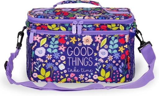 Legami - Geantă de prânz, Temă florală, Geantă izotermă pentru prânz, Capacitate mare 7,7 l, Curea de umăr reglabilă, 28 x 17 x 15 cm