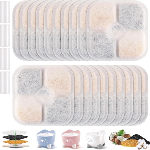 Foydream Filtru pentru fântână de pisici, 20 de bucăți, cu rășină și carbon activ, filtre de schimb compatibile cu Catit Pixi, accesorii pentru fântână de apă pentru pisici și câini