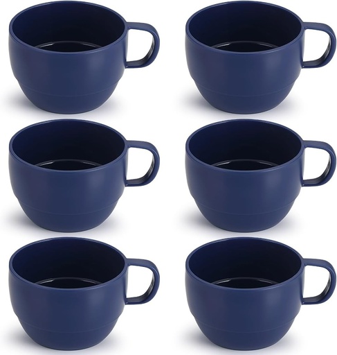 Set de 6 căni de cafea ReaNea, căni de cafea de 350 ml, căni de cafea din plastic ușoare și durabile pentru casă, exterior, picnicuri, camping, cadou de ziua de naștere