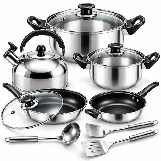 Set de oale și accesorii de bucătărie 11 buc. cratiță cu inducție pe gaz