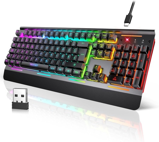Tastatură wireless pentru gaming TECKNET, tastatură QWERTZ, aspect german