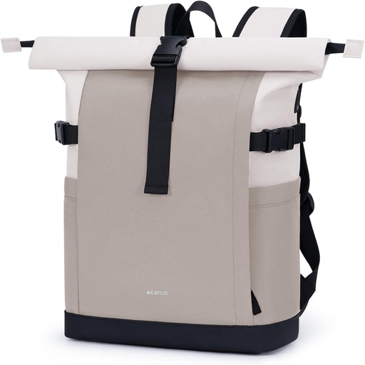 Rucsac ECOHUB Rolltop 20-27L, rucsac pentru laptop de 15,6 inci cu acces rapid la compartimentul principal fără a deschide compartimentul roll-top