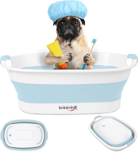 Cadă de baie pliabilă pentru câini și pisici de talie mică, cadă portabilă pentru căței cu dop de scurgere, cadă de baie pliabilă pentru animale de companie, care economisește spațiu, pentru uz interior și exterior, albastră
