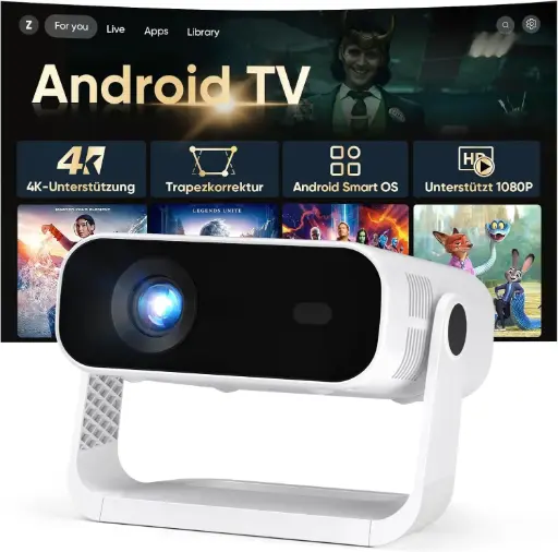Proiector mini inteligent 2026 cu aplicație integrată, Android 14, suportă decodare 1080P și 4K, 20000 lumeni, corecție automată a trapezului, WiFi6 și BT5.2, proiector home theater 4K pentru telefon mobil/HDMI/PC