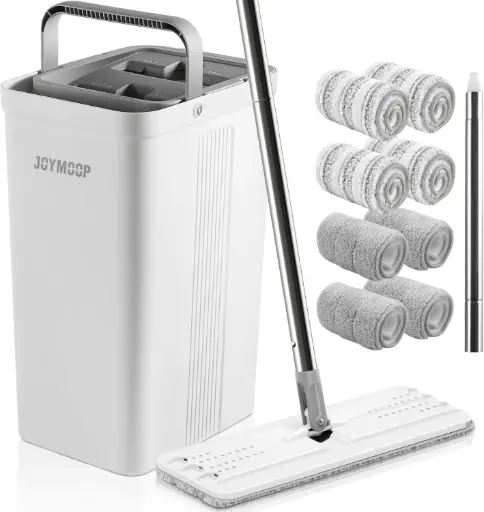 Mop și găleată JOYMOOP cu set de storcător, mop cu cap plat, mop de praf pentru curățarea pereților cu mâner lung, mopuri din microfibră pentru utilizare umedă și uscată pentru curățarea gospodăriei