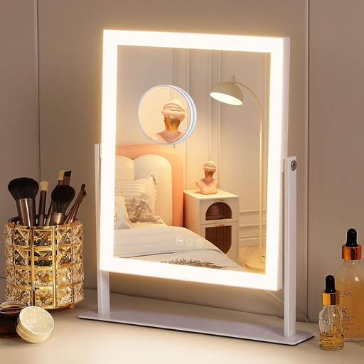 Oglindă de machiaj iluminată FENCHILIN, stil Hollywood, 3 culori, lumină reglabilă, control tactil inteligent, mărire 10x, rotație 360grade, albă