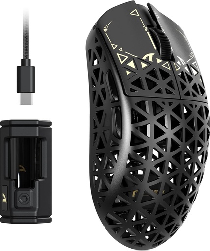 Mouse de gaming wireless ATTACK SHARK R5 Ultra Carbon Fiber HyperSpeed, mouse ultra-ușor de 39g, cu fir 2.4G/BT/USB-C, senzor PAW3950MAX, rată de interogare wireless de 8000Hz, 42000 DPI, Wins/Mac – Negru