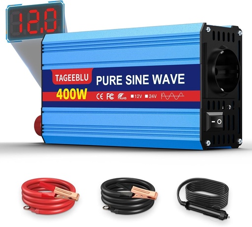 Invertor de 400W cu undă sinusoidală pură de la 12V la 230V, convertor de tensiune de la 12V la 230V