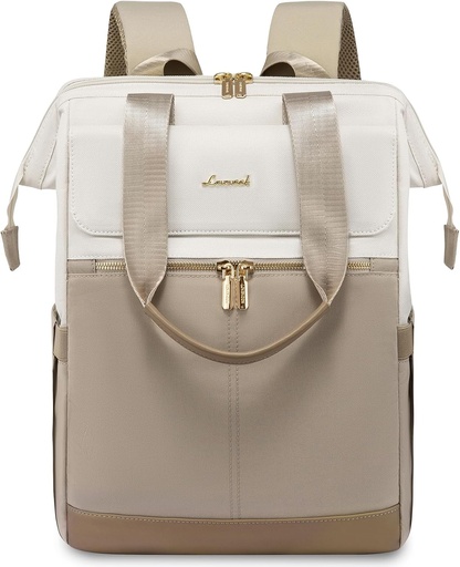 Rucsac pentru laptop LOVEVOOK pentru femei, impermeabil, bej și kaki, 15,6 pouces, casual