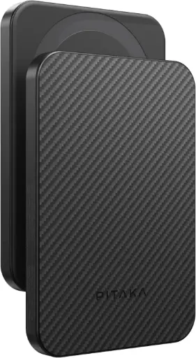 Acumulator extern magnetic pitaka 5000mAh, baterie externă wireless din fibră de aramidă, încărcător portabil ultra-subțire, încărcare rapidă maximă 15W, pentru iPhone 17/16/15/14/13, negru/gri