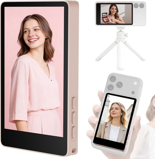 Bettdow Monitor Selfie Telefon Mobil 3,97 Inch Ecran Magnetic Smartphone Vlog pentru iPhone și Telefon Android Cameră spate Wireless cu Difuzor pentru TikTok YouTube Live Streaming, Roz
