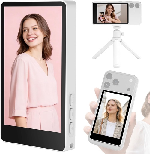 Bettdow Monitor Selfie Telefon Mobil 3,97 Inch Ecran Magnetic Smartphone Vlog pentru iPhone și Telefon Android Cameră spate Wireless cu Difuzor pentru TikTok YouTube Live Streaming, Alb