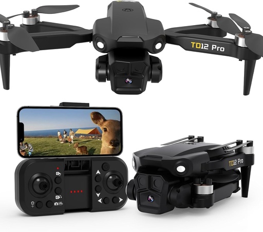Dronă Toladrone TD12PRO cu cameră 1080P, motor fără perii, dronă motorizată la 90grade pentru adulți, rezistență la vânt reglabilă nivel 3, control prin aplicație, quadcopter pliabil pentru începători