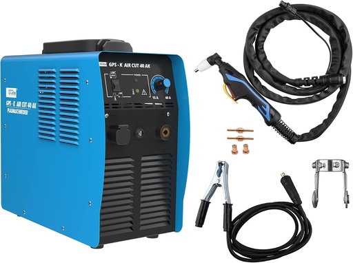 Tăietor cu plasmă Güde GPS-K Aircut 40 AK (Tăietor cu plasmă, compresor integrat, tăiere metal până la 12 mm grosime, torță de tăiere de 2,5 m cu ghidaj cu role)