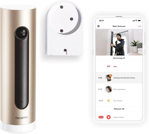 Cameră de securitate inteligentă Netatmo pentru interior, WIFI, detectare mișcare, vedere nocturnă, fără taxe, NSC01-UK (Bun venit)