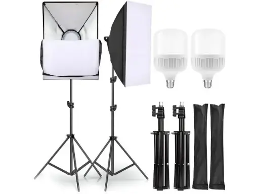 Set pentru studio foto profesional cu softbox, 2x lămpi foto de 135 W, 2x lampă de studio pliabilă, suporturi pentru lămpi, iluminat pentru portrete, fotografie de produs și înregistrări video