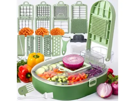 Feliator de legume, tocător, tăietor de ceapă 20 în 1, tăietor de carne și cuburi, tocător universal pentru legume, mandolină pentru feliat fructe și legume, din oțel inoxidabil