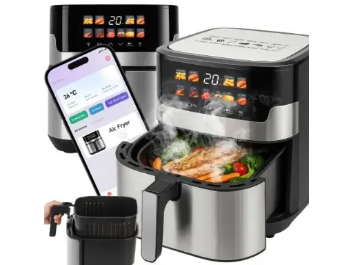 Friteuză cu aer cald de 6,5 litri, Airfryer 2200 W, 10 în 1, friteuză cu aer cald, control prin WiFi, coșuri rezistente la mașina de spălat vase, grill, coacere, menținere la cald