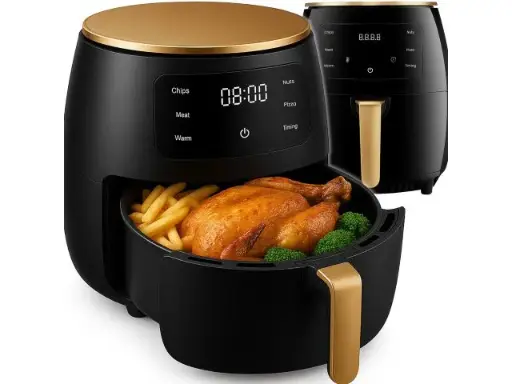 [OR1294] Friteuză cu aer cald de 6 litri, Airfryer 2400 W, 6 programe, friteuză compactă cu aer cald, afișaj LCD, ecran tactil LED, economisire de energie, funcționare silențioasă, negru și auriu