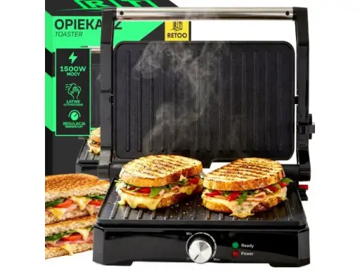 [OR1332] Grill de contact electric 2200 W pentru sandvișuri și panini, deschidere la 180°