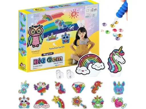 [D106] Set de pictură cu diamante, tablouri pentru diamond painting, 12 autocolante, 2 cârlige pentru ventuze, tavă, ceară, creion pentru așezarea diamantelor