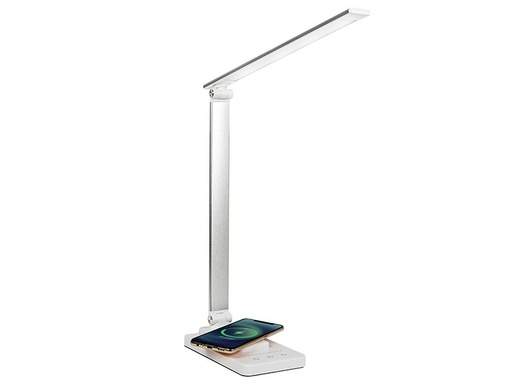 [44-161] Lampă de birou LED Blow LB-17 cu încărcător wireless Qi 10 W, port USB, 5 moduri, braț flexibil, timer