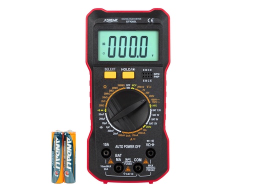 [50-004] Multimetru digital Xtreme DT9205L, ecran LCD iluminat, husă din cauciuc, cabluri de măsură incluse