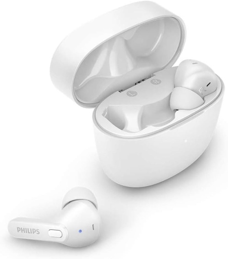 Casti Philips TAT2206WT/00 True Wireless, rezistente la stropire si transpiratie, Bluetooth, pana la 18 ore de redare, capete din silicon moale in 3 dimensiuni, microfon incorporat, alb